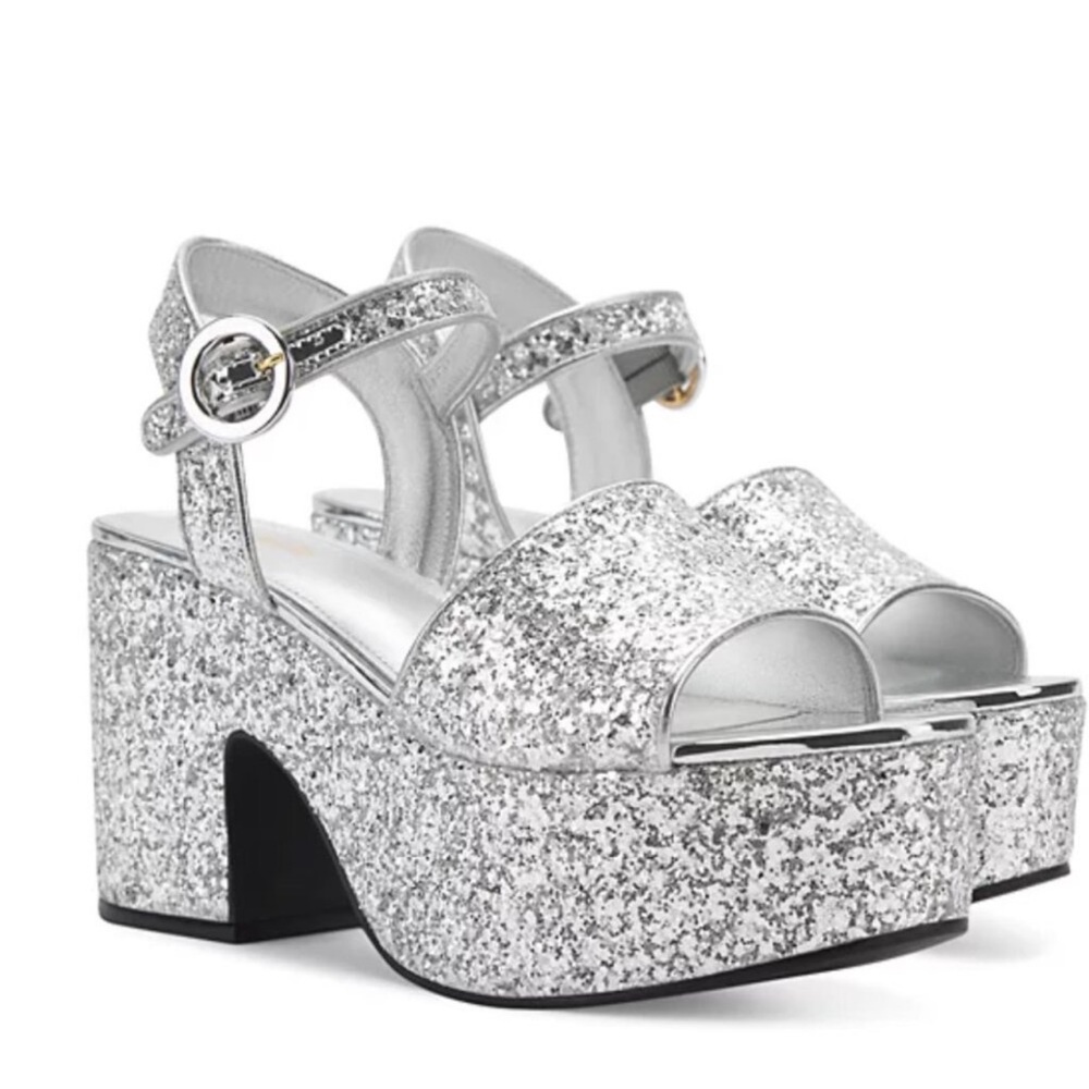 Larroude Silver Glitter Platform Sandals